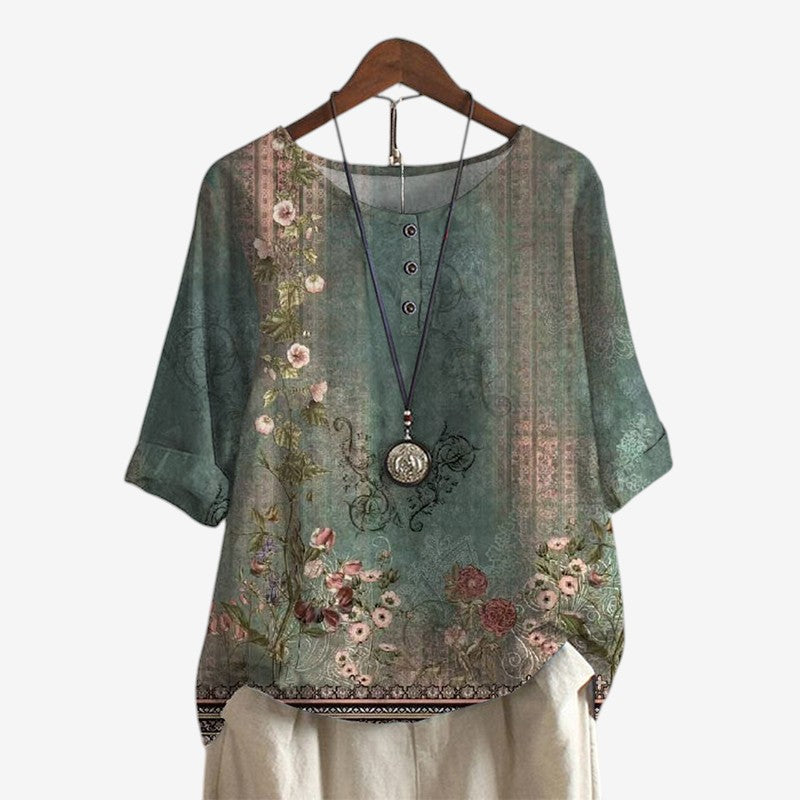 Oversized Floral Print Blouse with O Neck