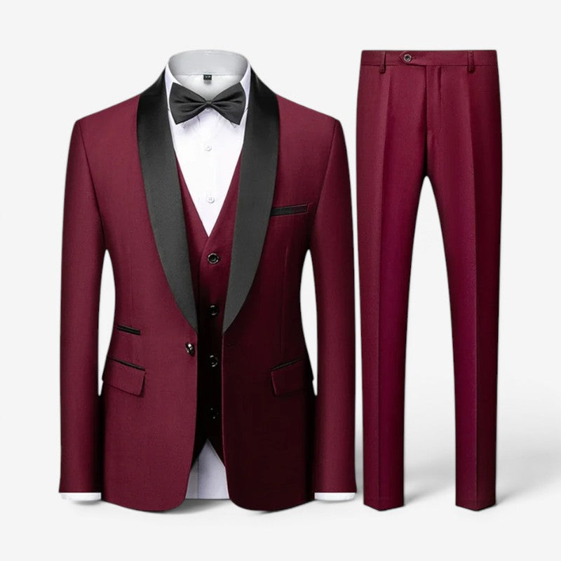 Men's Slim Fit Three Piece Suit with Blazer and Straight Leg Trousers