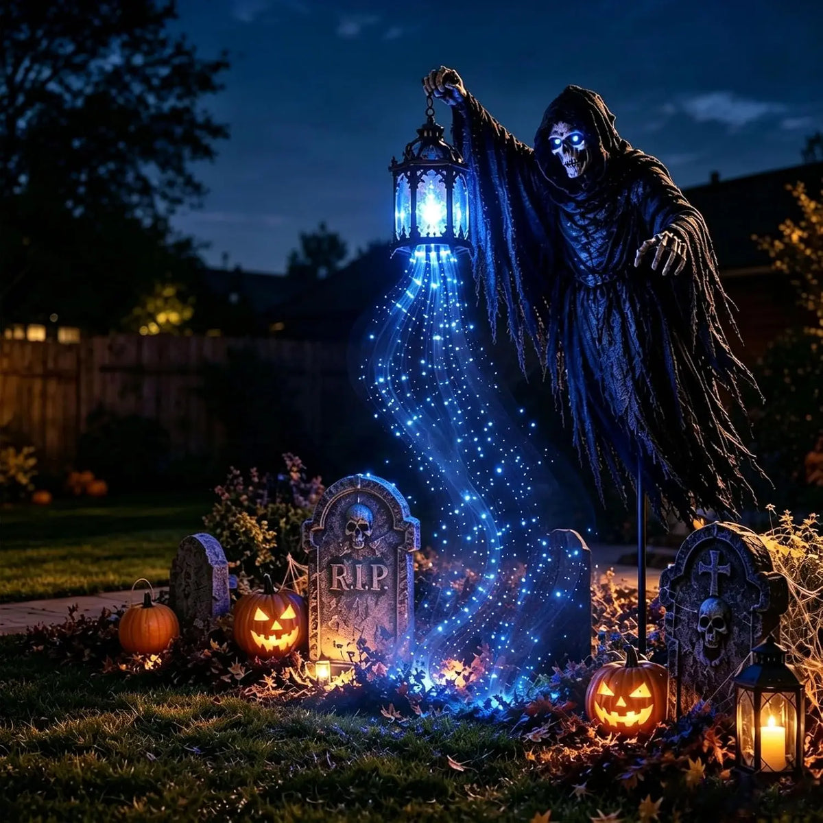 Hauntglow - Animált Halloween kerti lámpa kaszás figurával