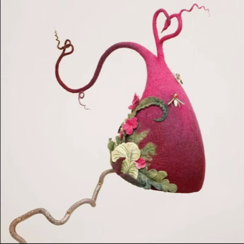 Floral Embellished Felt Witch Hat