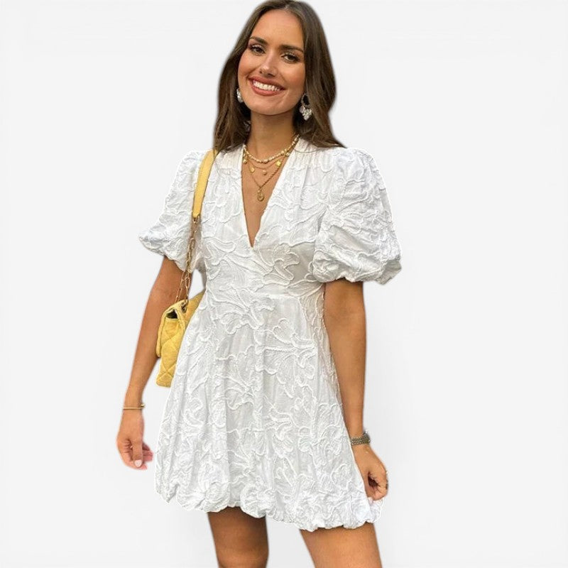 Women's V-Neck Embroidered Mini Dress