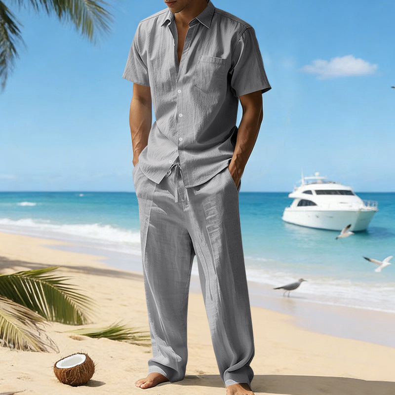 Men's Short Sleeve Shirt and Drawstring Pants Set