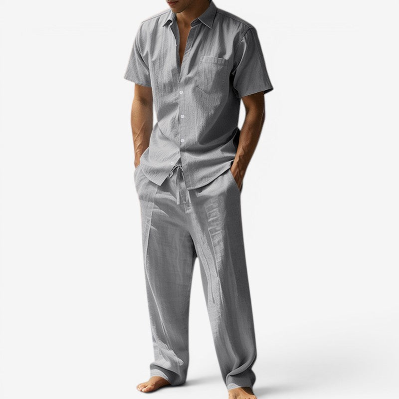 Men's Short Sleeve Shirt and Drawstring Pants Set