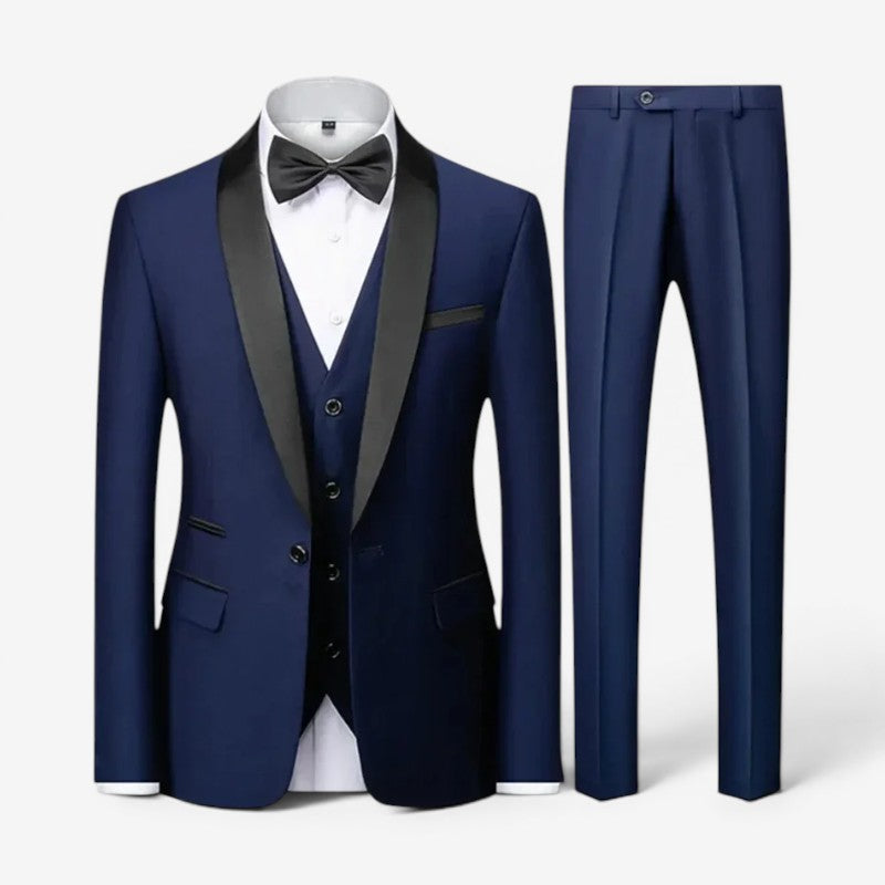 Men's Slim Fit Three Piece Suit with Blazer and Straight Leg Trousers
