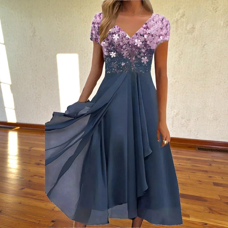 Women's V-Neck Layered Chiffon Dress