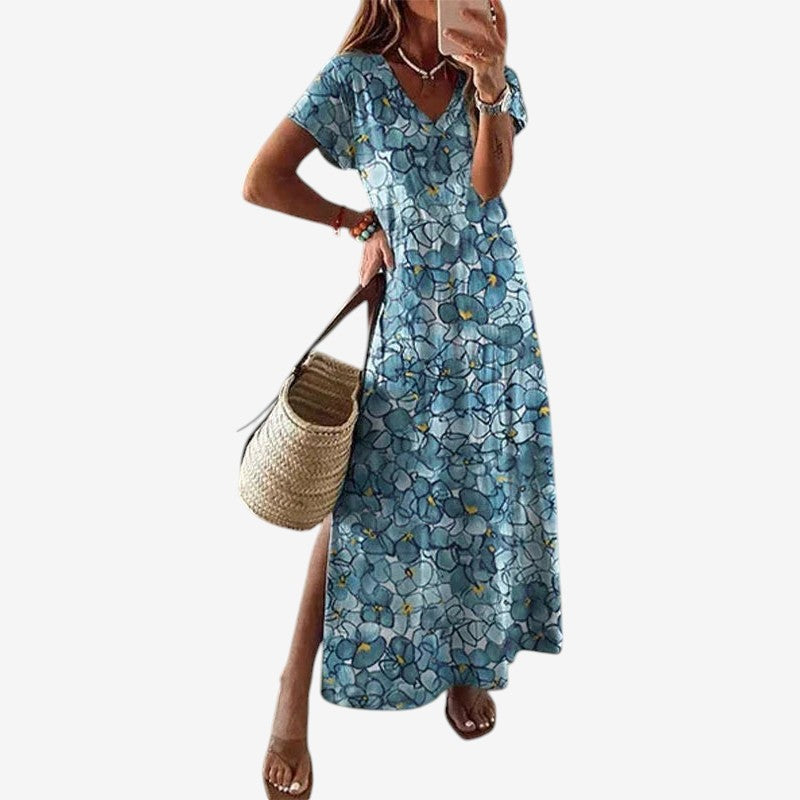 Women’s Long Printed Round Neck Dress