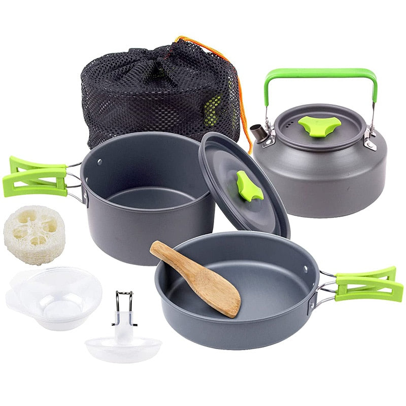 AdventureGear - Portable Camping Cookware Set All-in-One Outdoor Cooking Solution | Lightweight, Stackable, and Compact for Hiking, Travel, and Camping | Durable Aluminum Alloy with Non-Stick Surface for Easy Cooking and Cleaning