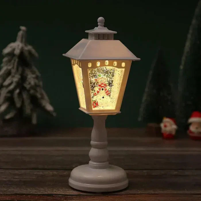 Christmas Snow Lantern with Light - Swirling Glitter Winter Scene & Warm LED Glow | Battery Operated for Easy Placement | Festive Tabletop Holiday Decor