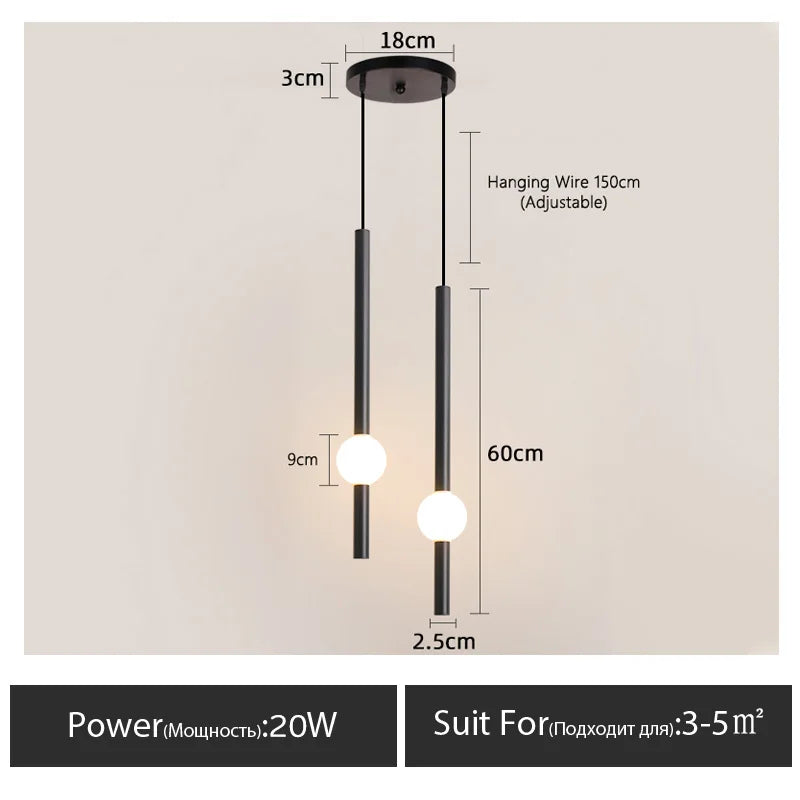 LumaSphere - Minimalist Pendant Light Slender Black Rod with Spherical Glass Globe | Soft Ambient Lighting with Adjustable Drop | Elegant Accent for Dining, Kitchen, or Hallway