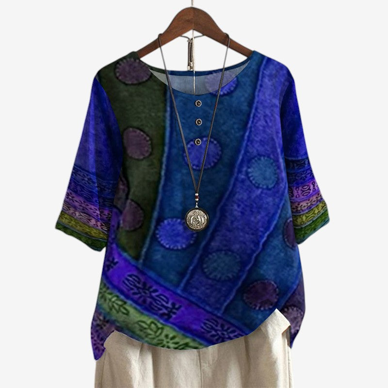 Oversized Floral Print Blouse with O Neck