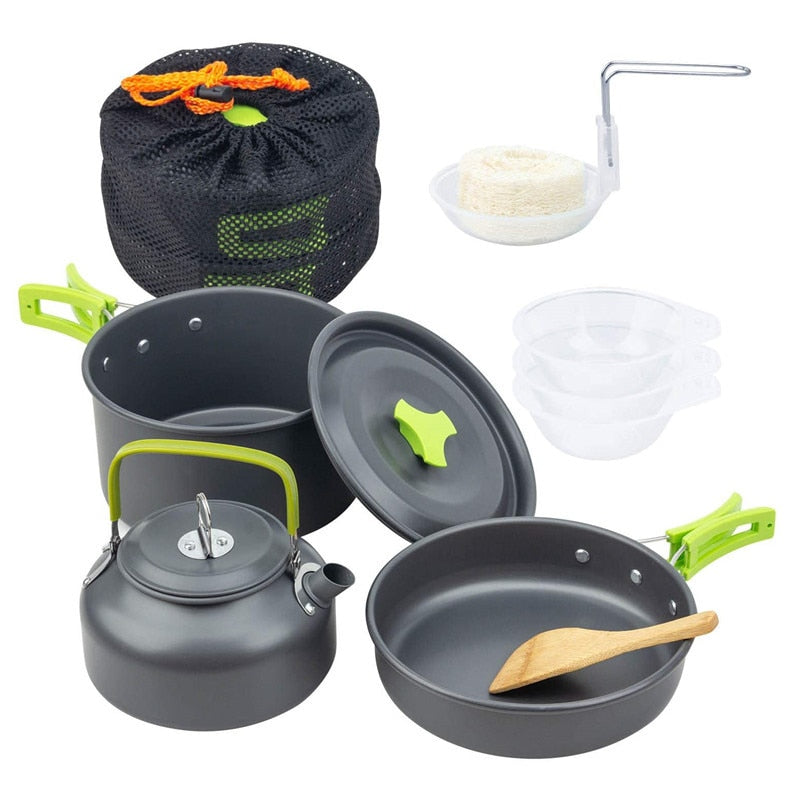 AdventureGear - Portable Camping Cookware Set All-in-One Outdoor Cooking Solution | Lightweight, Stackable, and Compact for Hiking, Travel, and Camping | Durable Aluminum Alloy with Non-Stick Surface for Easy Cooking and Cleaning