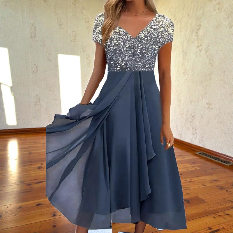Women's V-Neck Layered Chiffon Dress