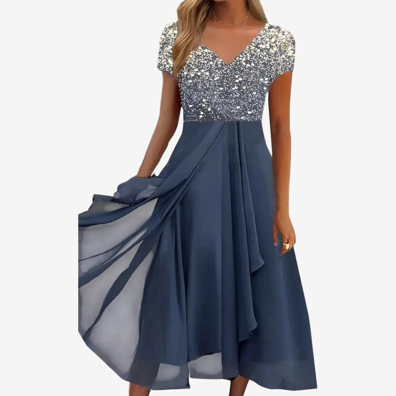 Women's V-Neck Layered Chiffon Dress