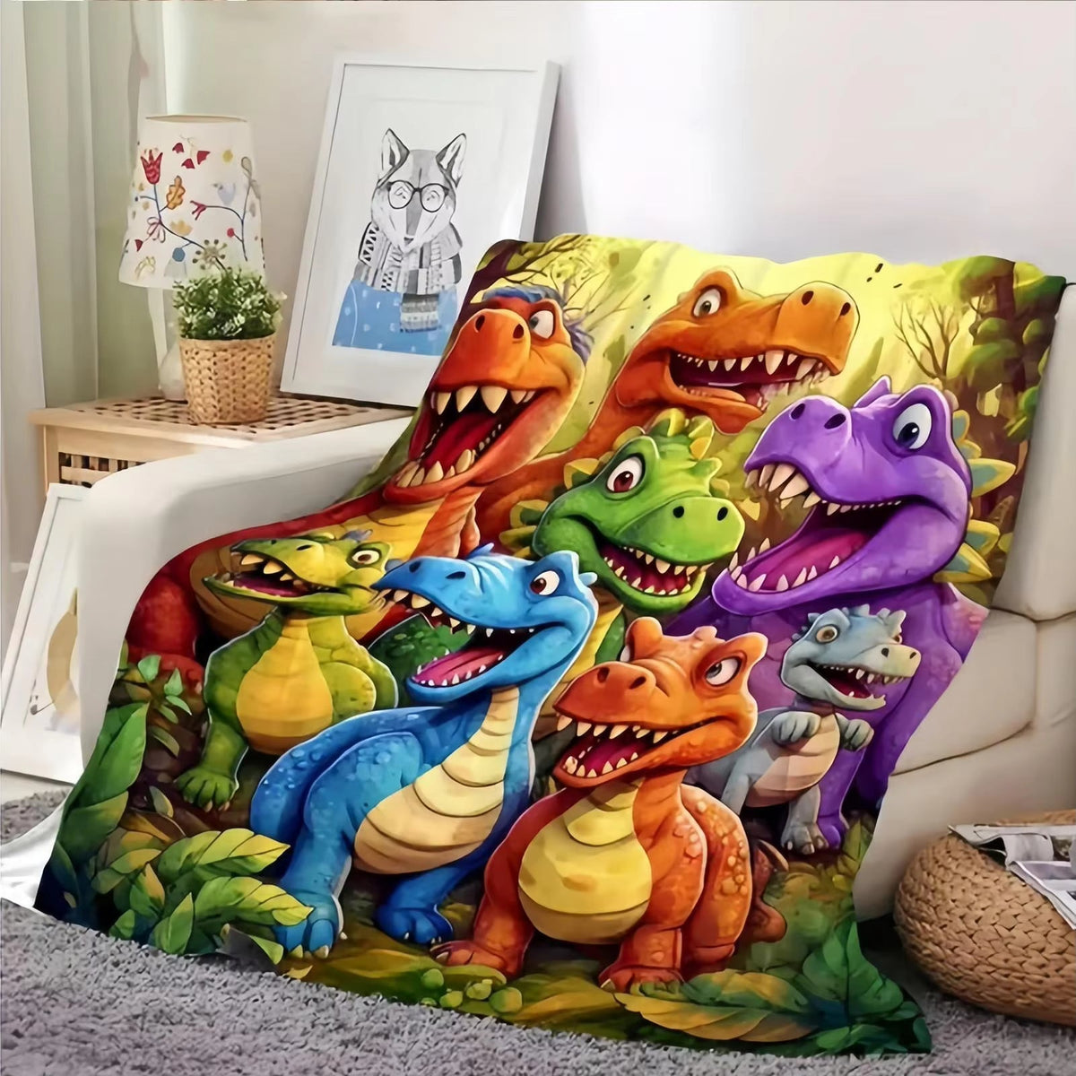 DinoLayer - Plüss takaró 3D dinoszaurusz mintával