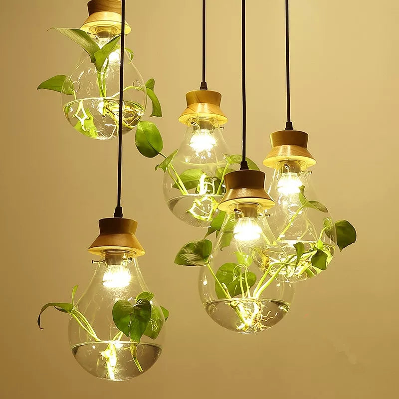 BotanicaGlow – Floating Plant Glass Bulb with Natural Wood Accents | Soft Warm LED Glow for Cozy Ambience | Statement Lighting for Dining, Cafe or Workspace