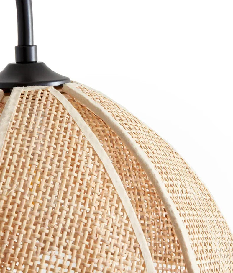 BloomGlow - Rattan Woven Flower Shade with Nature-Inspired Charm | Soft Warm Ambient Glow with Curved Black Metal Arm | Cozy Accent for Bedroom, Hallway or Living Room