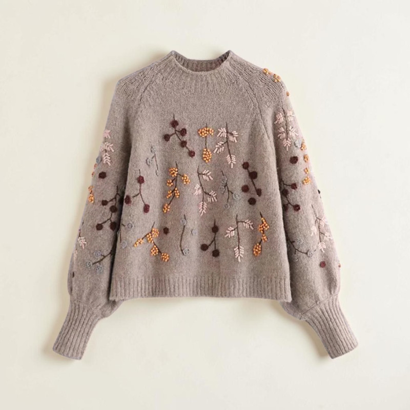 Floral Knit O Neck Sweater for Women