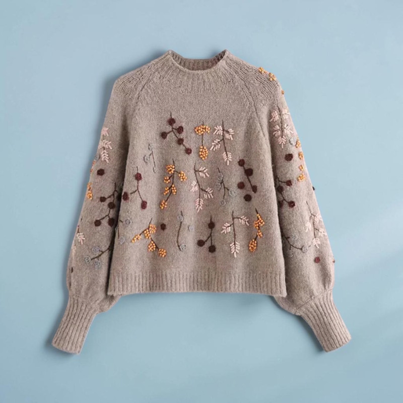 Floral Knit O Neck Sweater for Women