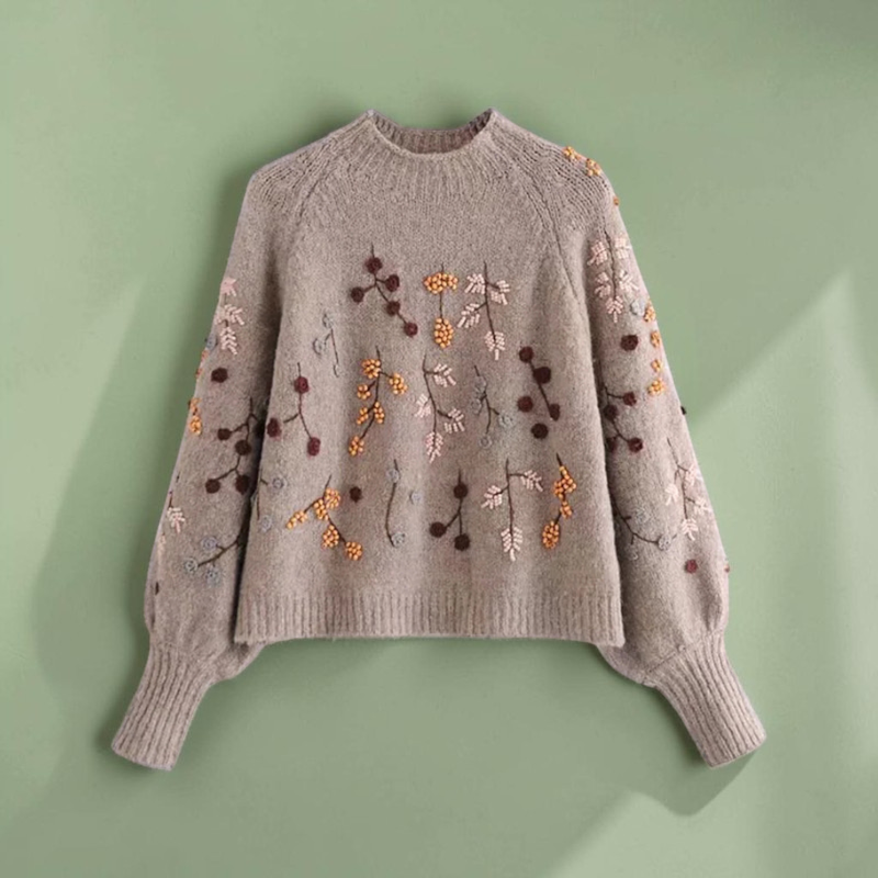 Floral Knit O Neck Sweater for Women