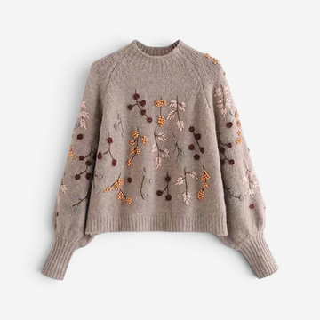 Floral Knit O Neck Sweater for Women