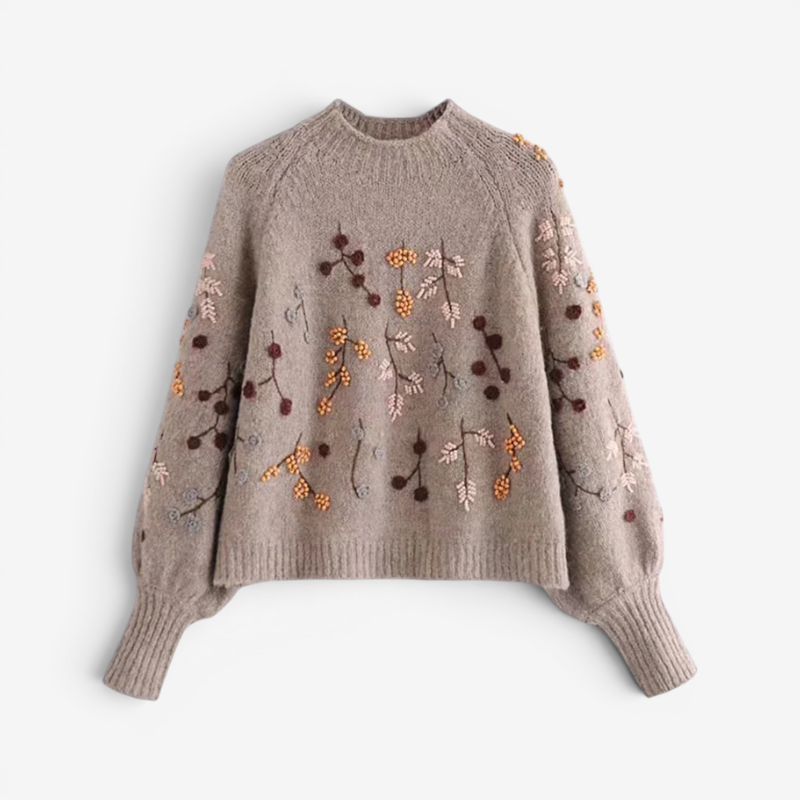 Floral Knit O Neck Sweater for Women