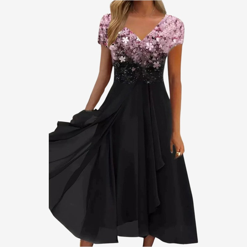 Women's V-Neck Layered Chiffon Dress