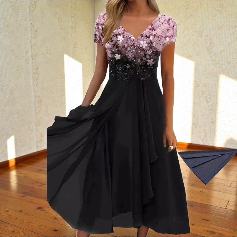 Women's V-Neck Layered Chiffon Dress