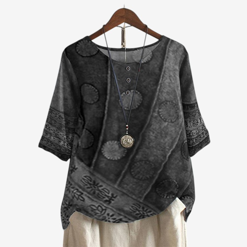 Oversized Floral Print Blouse with O Neck