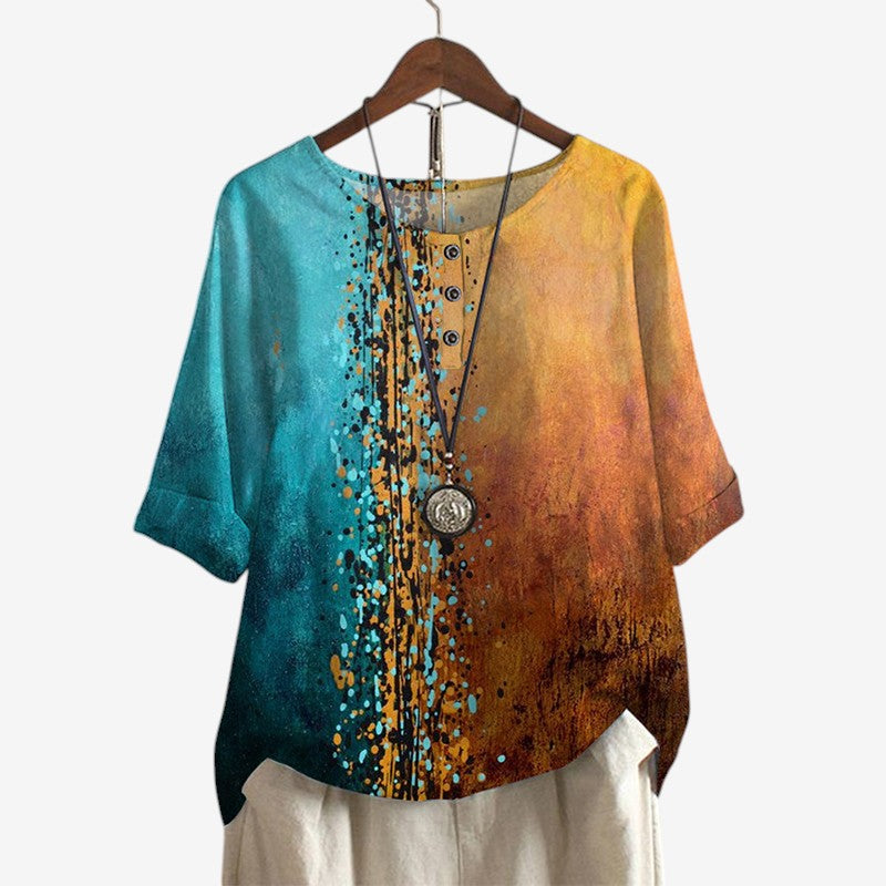 Oversized Floral Print Blouse with O Neck