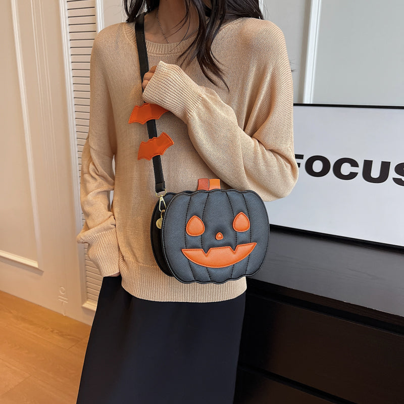 Luna - Pumpkin Purse with Bat Motif