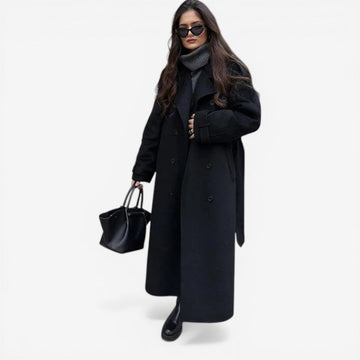 Belted Double Button Long Coat