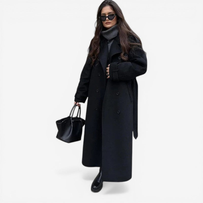 Belted Double Button Long Coat