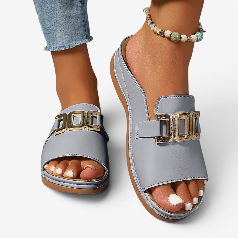 Wedge Heeled Sandals with Decorative Buckle