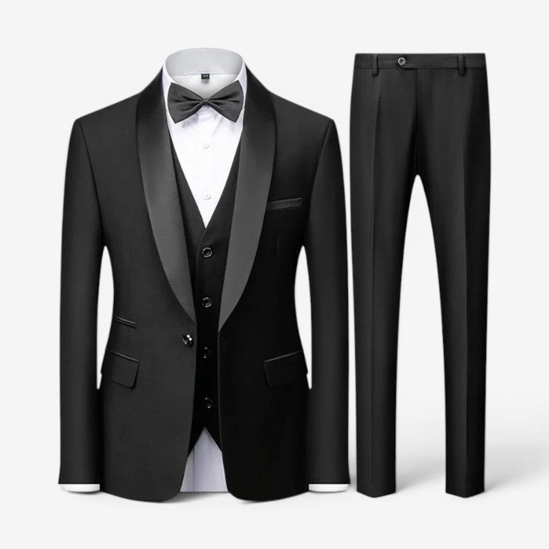 Men's Slim Fit Three Piece Suit with Blazer and Straight Leg Trousers