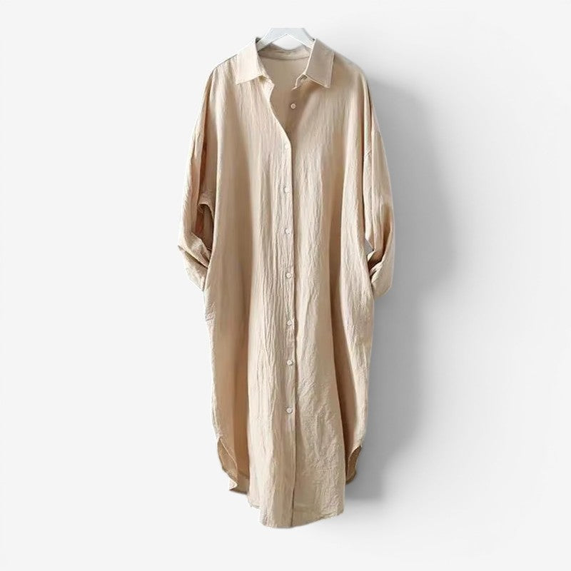 Elegant Women's Long Sleeve Midi Shirt Dress