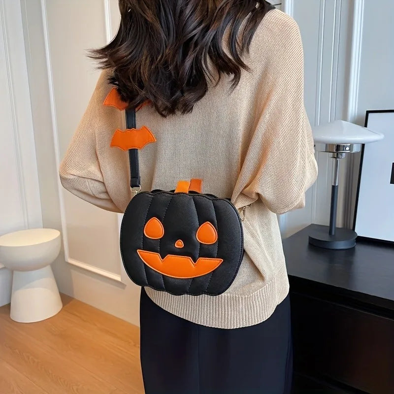 Luna - Pumpkin Purse with Bat Motif