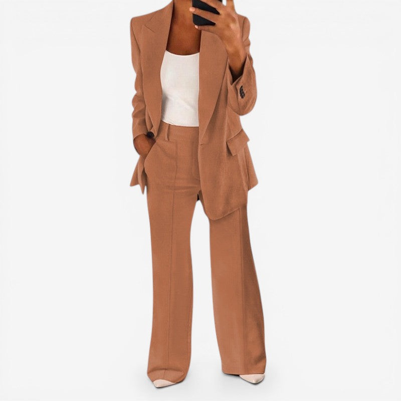 One-Button Blazer Trouser Suit Set