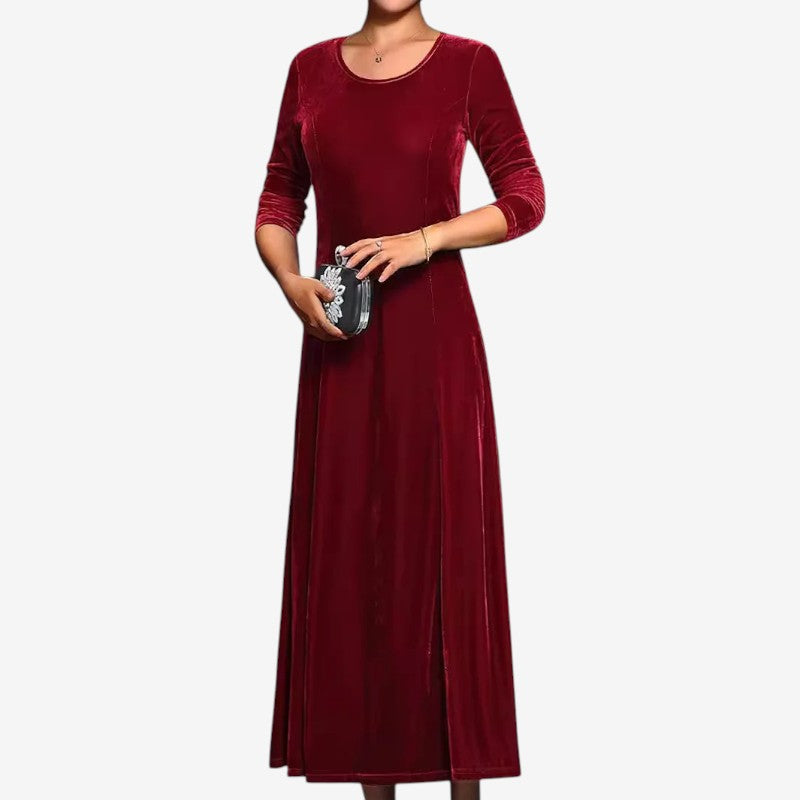 Round Neck Velvet Long Sleeve Dress