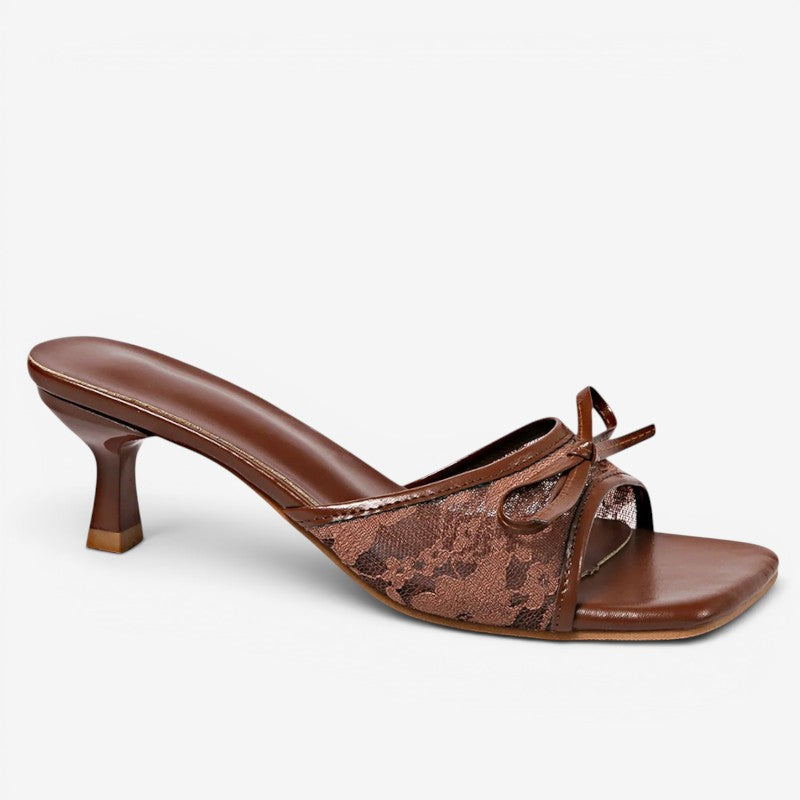 Elegant Square-Toe Slip-On Sandals with Bow Detail