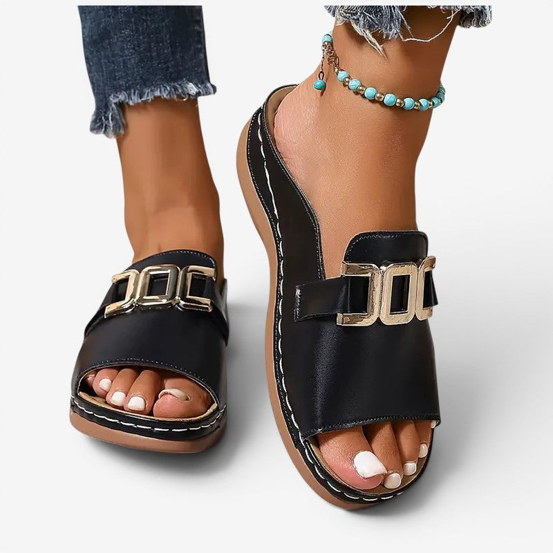 Wedge Heeled Sandals with Decorative Buckle