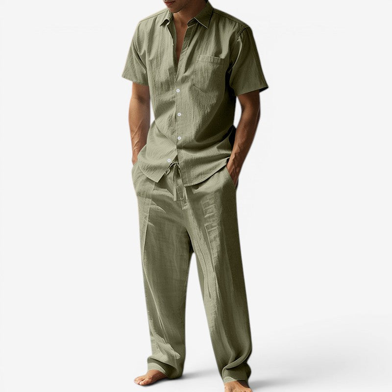 Men's Short Sleeve Shirt and Drawstring Pants Set