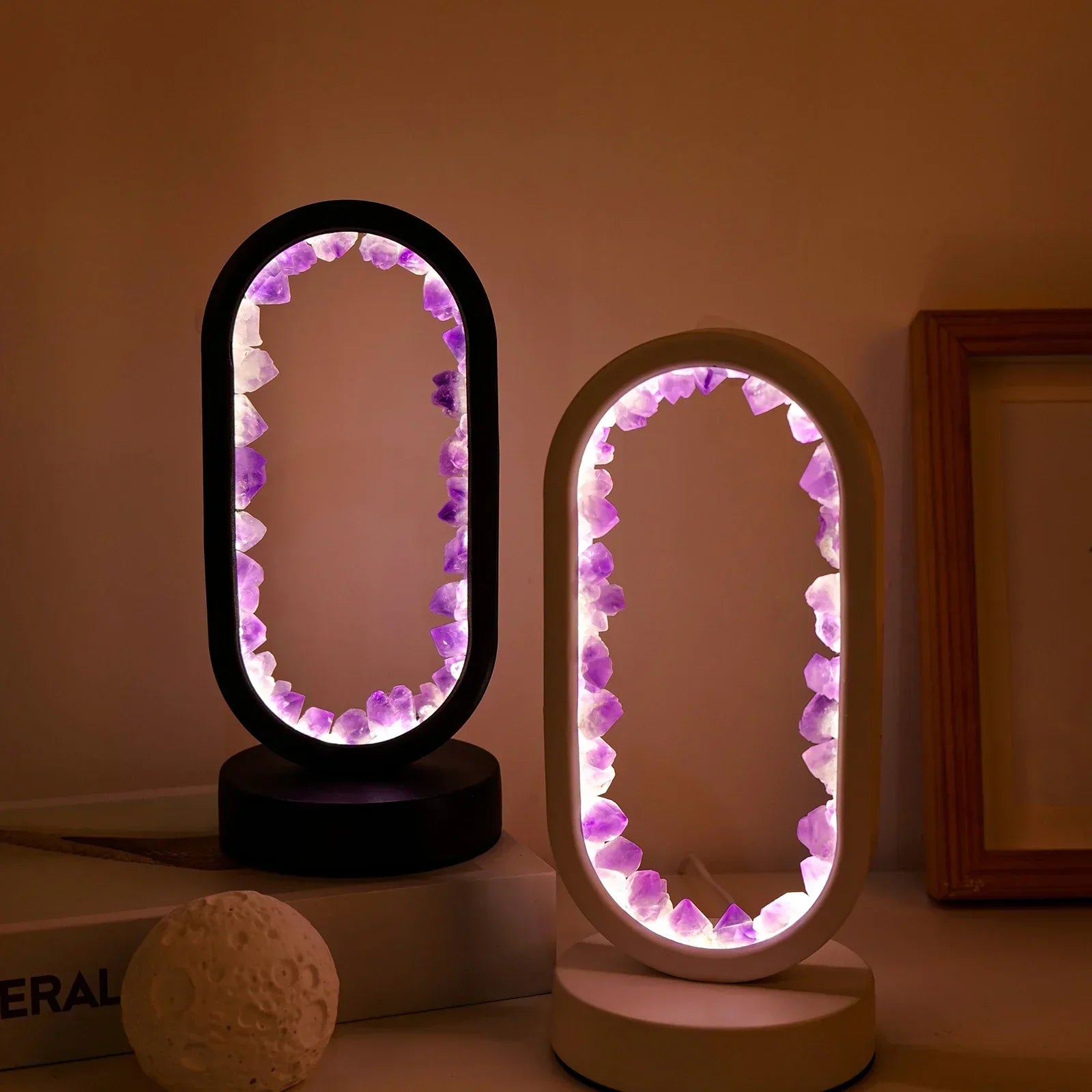 AmethystGlow- Serenity and Modern Elegance Oval Crystal LED Lamp