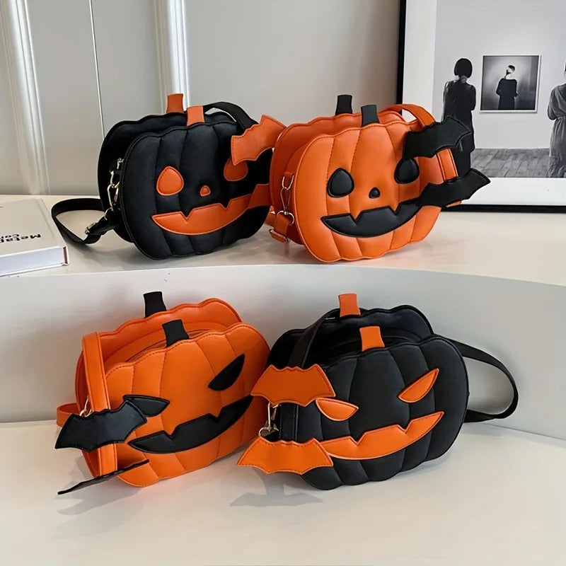 Luna - Pumpkin Purse with Bat Motif
