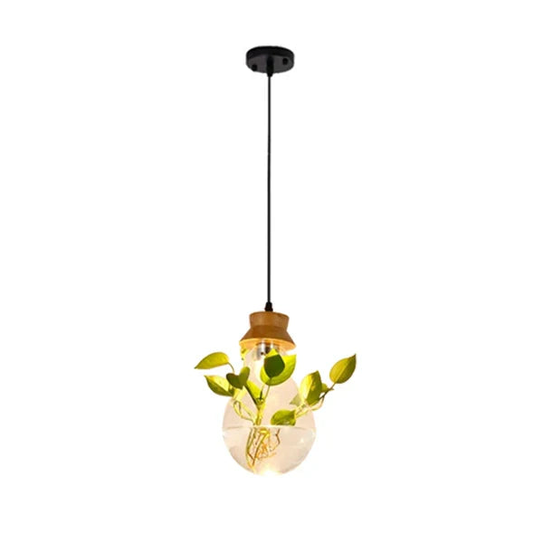 BotanicaGlow – Floating Plant Glass Bulb with Natural Wood Accents | Soft Warm LED Glow for Cozy Ambience | Statement Lighting for Dining, Cafe or Workspace
