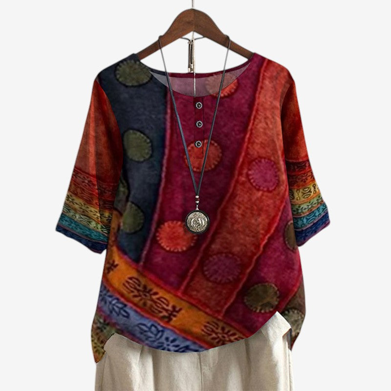 Oversized Floral Print Blouse with O Neck