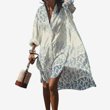 Women's Printed V Neck Long Sleeve Dress