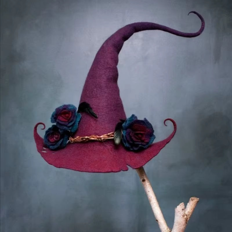 Floral Embellished Felt Witch Hat