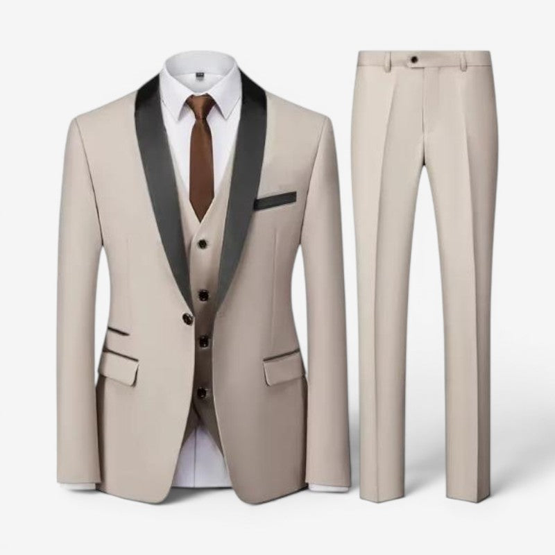 Men's Slim Fit Three Piece Suit with Blazer and Straight Leg Trousers