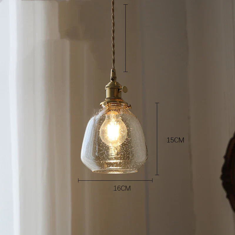 LumiElegance – Textured Clear Glass with Brass & Dark Wood Accents | Adjustable Cord for Perfect Hanging Height | Timeless Warm Glow for Kitchen or Dining