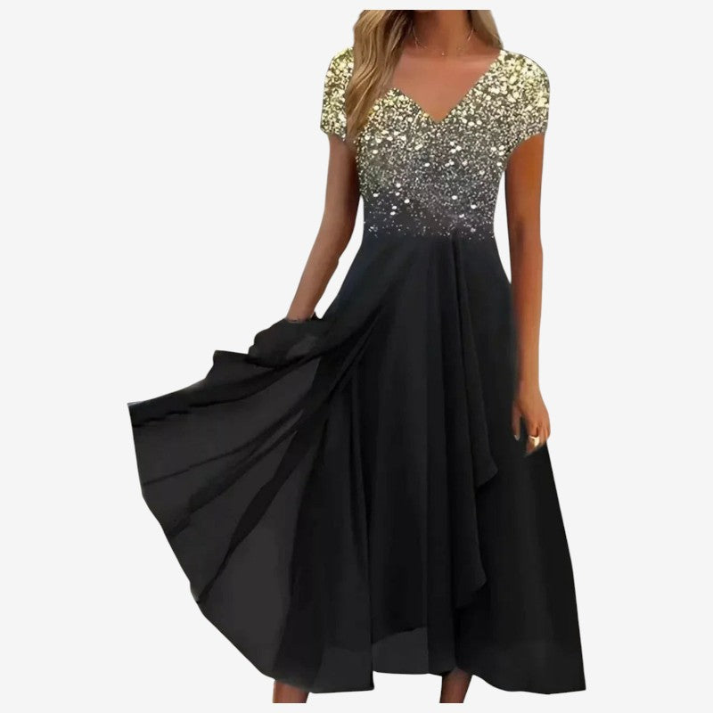 Women's V-Neck Layered Chiffon Dress